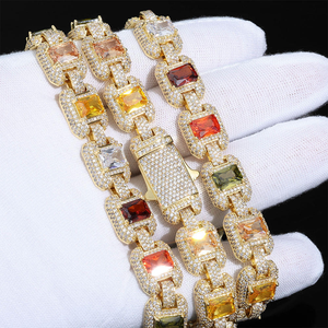 Bracelet en or moissanite avec maillons en pierres précieuses colorées, bijoux de luxe sertis de pierres, pour hommes et femmes - Product Image 4
