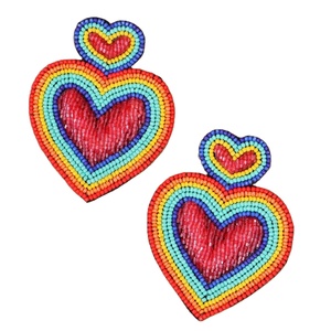Vintage Heart Multi-Designer Beaded Earrings for Women Patriotic Orange White Blue Colour Fabric for Wedding or <b>Memorial</b> Day - Product Image 1