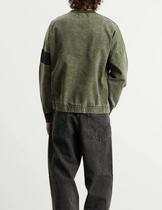 Sweat-shirt à col rond pour homme en patchwork vert olive, coupe ample, manches longues, en coton tissé, pull décontracté, streetwear, automne-hiver - Product Image 5