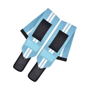 Light Blue <b>White</b> Striped Wrist <b>Wraps</b> Weightlifting Heavy Duty Powerlifting Gym Training Stabilizer Support - Product Image 2
