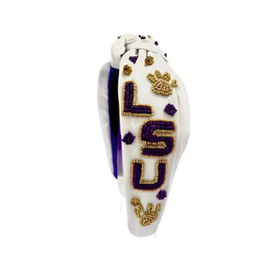 White Gold Hand Embroidered Eco Friendly Gameday <b>Beaded</b> <b>Headband</b> Tiger Spirit Style Hairband India Supplier - Product Image 6
