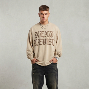 Camiseta de hombre personalizada de manga larga con pedrería, 100% algodón, oversize, hombros caídos, estilo casual, cuello redondo, con pedrería - Product Image 1