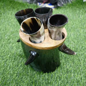 Juego de 4 Cuernos para Beber de Primera Calidad con Soporte, Producto de Lujo Más Vendido en India para Fiestas, Producto de Alta Demanda para Cerveza - Product Image 4
