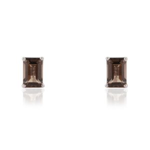 Boucles d'oreilles clous tendance en argent sterling 925 avec topaze fumée naturelle taille octogonale, serties de griffes, pour femme - Product Image 1