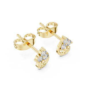 Round Cut Lab Grown Diamond 14K 18K Yellow Gold Floral Swirl Three Stone <b>Earring</b> Screw <b>Back</b> Stud DEF VVS Birthday Gift Wholesale - Product Image 3