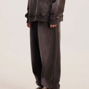 Pantalon de jogging évasé personnalisé pour homme, style vintage urbain, en molleton bouclette ample, coupe large, avec braguette zippée et impression 3D en relief, taille mi-haute - Product Image 1