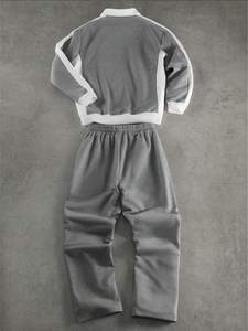 Men's Casual Fashion Street Sporty Letter Print Contrast Color Half <b>Zip</b> <b>Hooded</b> Sweatshirt And Drawstring - Product Image 3