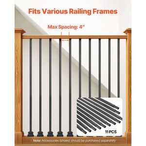 Juego de 11 Balaustres Cuadrados de Acero al Carbono de 44 Pulgadas para Interiores, Balaustres de Escalera de 0.5 Pulgadas, Resistentes a la Corrosión, Piezas para Escaleras - Product Image 4