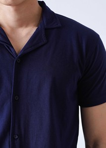 Ensemble de survêtement pour homme, bleu marine, deux pièces, chemise à manches courtes boutonnée + pantalon slim, tenue décontractée - Product Image 5