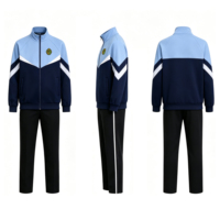 Uniformes scolaires en gros : Veste blanche à rayures chevron marine, pantalon à bord côtelé contrastant, badge personnalisé – Uniformes scolaires pour garçons et filles