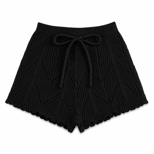 Shorts de punto para mujer con cordón, cintura alta, shorts de playa, casuales de verano, con aberturas, cintura elástica - Product Image 1