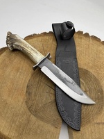 Couteau de chasse Bowie à pointe clip en acier Damas de haute qualité, fait main, manche en corne de cerf, lame fixe forgée, survie en extérieur, OEM
