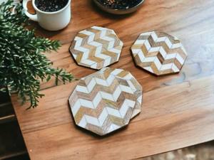 Handcrafted Jodhpuri Inc Wood <b>Coasters</b> Decorative Chevron Patterned <b>Drink</b> <b>Coasters</b> for Home Decor Tabletop walnut <b>coasters</b> - Product Image 4