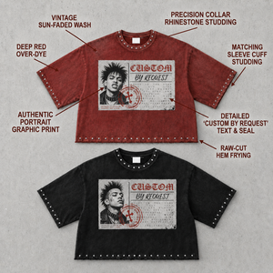 Camiseta Roja de Estilo Punk Personalizada con Estampado de Fotos y Adornos de Diamantes de Imitación, Corte Regular, Manga Corta, Cuello Redondo, Transpirable y Ecológica para Hombre - Product Image 3