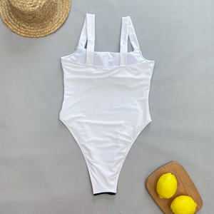 Custom Made <b>High</b> Waisted Crew <b>Neck</b> Racerback Women's <b>Swimsuit</b> Set Tummy Control Seamless Solid Knit Ribbed - Product Image 4