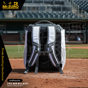 Bolsa de Béisbol Personalizada Blanca, Gris y Negra con Panel Perforado, Mochila Deportiva de Mr. Euro Manufacturing Company, Mezcla de Poliéster - Product Image 4