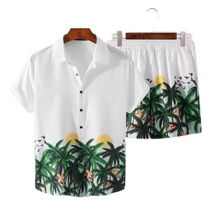 Ensembles de t-shirts décontractés pour hommes pour la plage d'été, imprimés par sublimation personnalisés, manches courtes, motif floral hawaïen, tissu micro respirant - Product Image 6