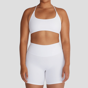 Soutien-gorge de sport blanc sans coutures pour femme, à découpes, col halter, pour yoga et fitness, maintien moyen, col carré, couleur unie - Product Image 1