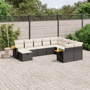 Set Divano da Giardino in Rattan PE Nero a 10 Pezzi con Piedini Regolabili e Design Confortevole - Product Image 1