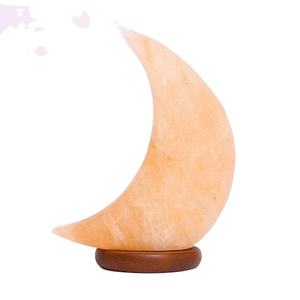 Lámpara de Sal Rosa del Himalaya en Forma de Media Luna, Tallada con Estilo, Base de Madera, 100% Cristal, Personalizada al por Mayor, OEM - Product Image 1
