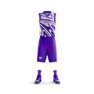 Conjunto de Uniforme de Baloncesto Personalizado en Morado y Blanco, Jersey y Pantalones Cortos de Malla Sublimados con Diseño Abstracto, Kit Deportivo OEM de Secado Rápido y Transpirable para Equipos - Product Image 3