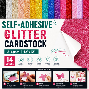 12x12 Inch Self-Adhesive Glitter <b>Sticker</b> 270gsm Cardstock Decorative Scrapbook for DIY Craft Project Prefect for Die Cut Machine - Product Image 1