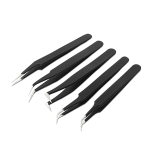 MARI INSTRUMENTS Juego de Pinzas Profesionales para Pestañas, 5 Piezas, Recubrimiento de Papel Negro, 11.4 cm, Juego de Pinzas para Manicura - Product Image 1