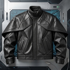 Veste en cuir noire pour homme sur mesure, texture crocodile de luxe, col montant, épaules sculptées, style streetwear, veste de motard, OEM ODM - Product Image 6