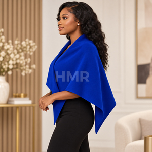 เสื้อคลุมโปโล HMR Sorority Sisterhood สีน้ำเงิน ผลิตจากผ้าผสมขนสัตว์และโพลีเอสเตอร์ คอวี แขนทรงปีกค้างคาว ให้ความอบอุ่นในฤดูหนาว เหมาะสำหรับผู้หญิง ดีไซน์หรูหรา - Product Image 3