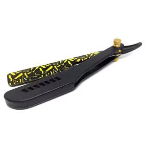Black And Yellow Patterned Straight <b>Razor</b> Stainless Steel <b>Blade</b> ABS Handle <b>Single</b> <b>Blade</b> For Men Barber Shop Use - Product Image 5