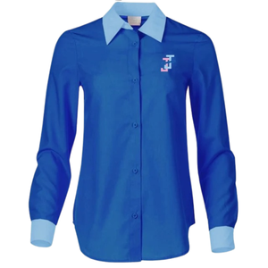 Chemise Oxford bleue boutonnée pour femme, manches longues, col classique, tenue décontractée de bureau, chemise élégante de style preppy, vêtement quotidien - Product Image 1