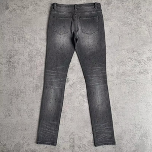 EDGE DENIM Custom logo Plain Vintage Distressed Washed Designer Black Rhinestone <b>Elasticity</b> Stretch Skinny Denim <b>Jeans</b> Men - Product Image 1