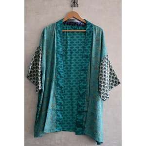 Kimono de Seda Indio Hecho a Mano para Mujer, Bata Corta Estampada para Dormir, Ropa de Estar en Casa - Product Image 1