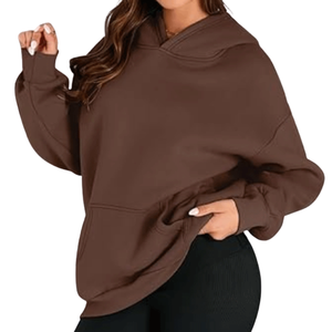 Custom Printed Drop Shoulder Oversized Brown Cotton Fleece Acid Wash Winter Women's Pullover Hoodie Eco-Friendly Casual Front - Product Image 1