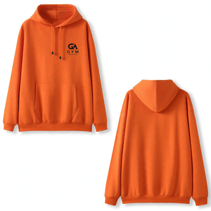 Sweat à capuche homme GYM Active, coupe oversize, orange uni, pour l'hiver, en tissu tricoté léger 340 GSM, motif lettres, avec cordon de serrage - Product Image 1