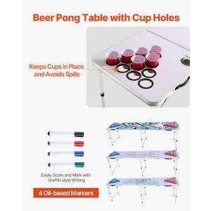 Tavolo Portatile per Beer Pong da 8 Piedi con Design Pieghevole, Pennarelli Cancellabili, Fori per Bicchieri, Maniglie per il Trasporto, Altezza Regolabile - Product Image 6