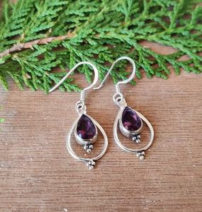 Nikhil Gems Designer Amethyst <b>Earrings</b> 925 Sterling Silver Platinum Plated Handmade Peace Design Dangle Drop Gemstone Jewelry - Product Image 1