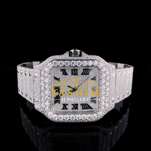 Reloj de Cuarzo de Acero Inoxidable Cuadrado para Hombre con Diamante Moissanita VVS de Calidad Prémium, Sencillo Romano Deportivo de Moda Hip Hop - Product Image 1