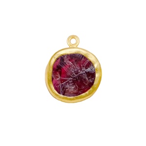 Natural <b>Garnet</b> Birthstone Christian Pendant 12mm | Bezel Setting Gemstone Charm | Zinc Alloy Gold Plated DIY Jewelry Making - Product Image 1