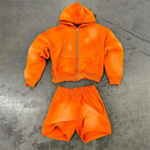 Conjunto de Shorts Unisex Estilo Y2K Vintage con Lavado Ácido, Sudadera Lisa Desgastada, Informal, 100% Algodón, Felpa Transpirable, Corte Regular, Ropa Urbana - Product Image 3