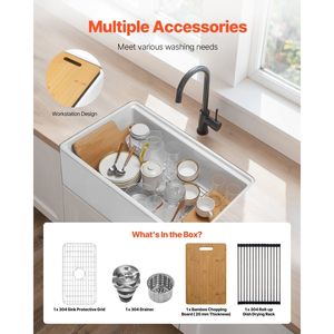 Lavello da cucina a incasso singolo da 32,5x20 pollici in argilla refrattaria, bianco, con frontale a grembiule, resistente al fuoco, per postazione di lavoro - Product Image 4