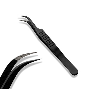 Pince à épiler professionnelle en acier inoxydable noir, pointe argentée, antistatique, durable, pour extensions de cils, avec logo - Product Image 3