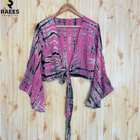 Crop top pour femme en coton 100% fait main, à nouer, confortable, décontracté, style bohème, manches cloche longues, printemps été