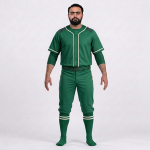 ชุดยูนิฟอร์มเบสบอลชาย สีเขียวล้วน เสื้อเจอร์ซีย์ กางเกงขายาว ปิดกระดุม ระบายความชื้น โพลีเอสเตอร์ ทรงปกติ สำหรับผู้ใหญ่ ทุกฤดู คอวี - Product Image 1