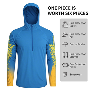Custom Logo Long Sleeve Fishing Hoodie for Men's Quick Dry UPF50 <b>UV</b> Sun Protection Fishing <b>T</b> <b>Shirt</b> Printed Fishing Wear - Product Image 4