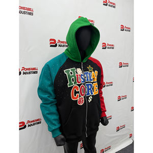 Sudadera con capucha de algodón polar con cremallera completa y pedrería, estilo casual urbano, manga raglán, al por mayor - Product Image 4