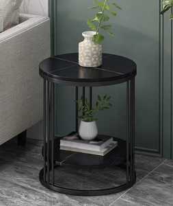Modern Luxury <b>Black</b> Marble Top Round Side <b>Table</b> 2 Tier Metal End <b>Table</b> <b>Small</b> Coffee <b>Table</b> For Living Room Sofa Nightstand - Product Image 1