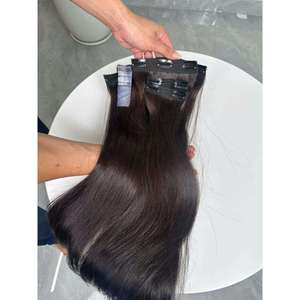 Extensions de cheveux naturels à clipser, noirs, lisses, double trame, cheveux vierges vietnamiens, pointes pleines, sans couture - Product Image 1