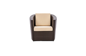 Ensemble de canapés contemporains en polyrotin pour l'extérieur avec coussins blancs, mobilier de jardin et de terrasse avec table basse et ottoman pour la cour. - Product Image 2
