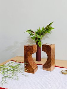 Artisan Crafted Wooden Tealight Holder Hand Cart Heart Design Contemporary Geometric Candle <b>Stand</b> for Luxury Home Decor - Product Image 1